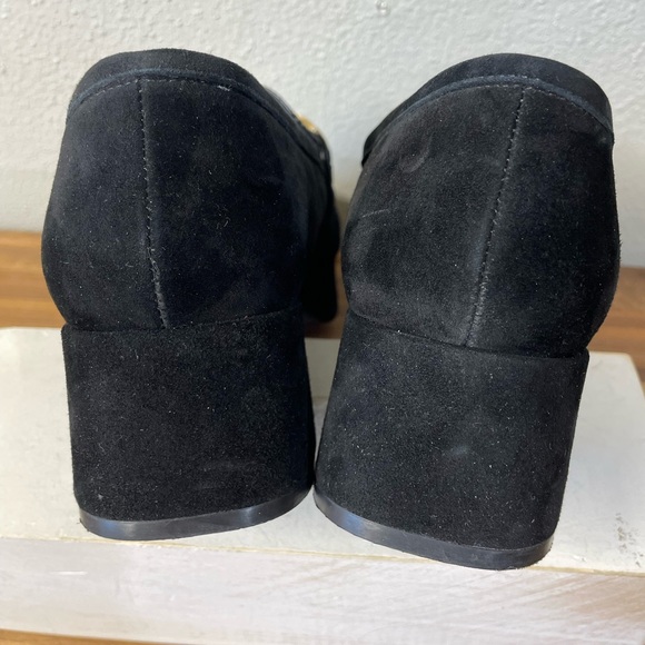 Jeffrey Campbell Suede Block Heel Loafers Gold Horsebit Hardware Size 9 Timeless - Picture 6 of 10